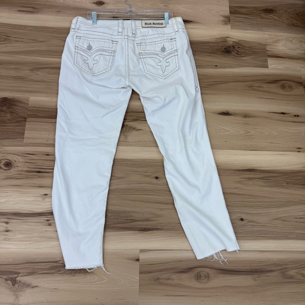 Rock Revival White Distressed Straight Leg Jeans V18 - Picture 5 of 9